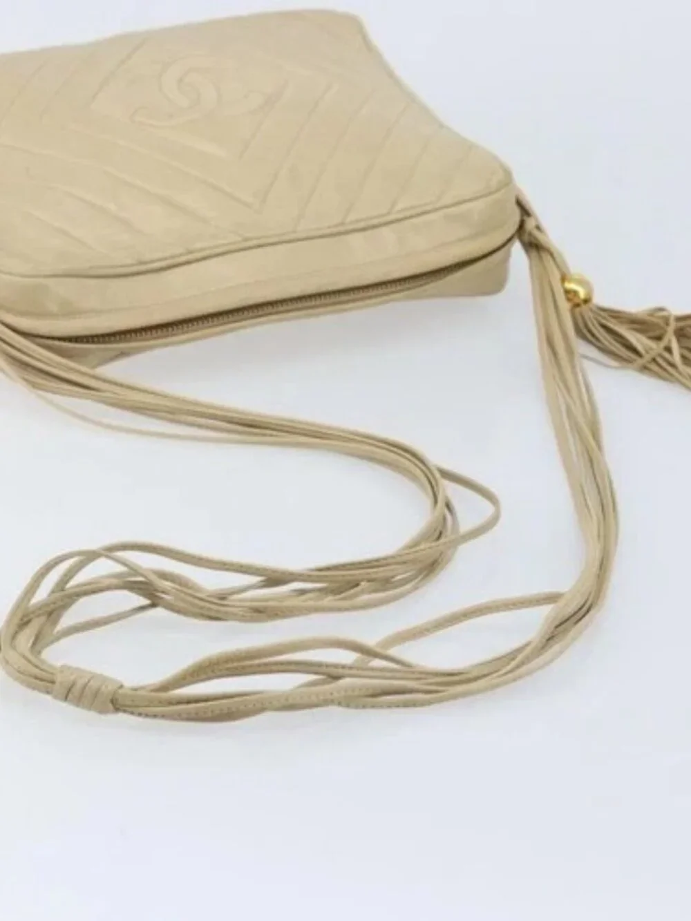 CHANEL Shoulder Bag Lamb Skin Beige Gold CC Auth BA11562A